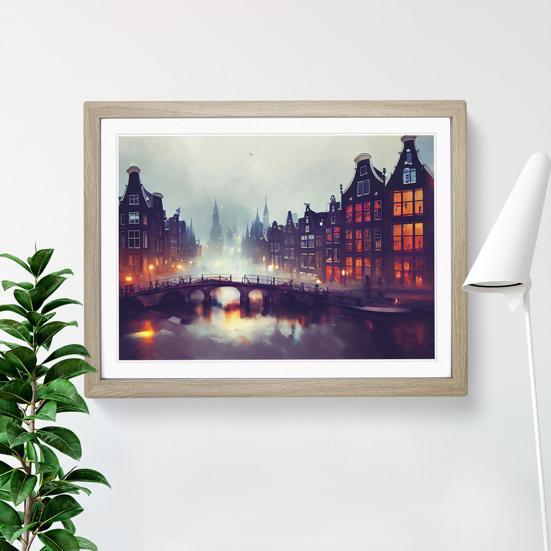 Amsterdam Canal At Night - Single Picture Frame Print