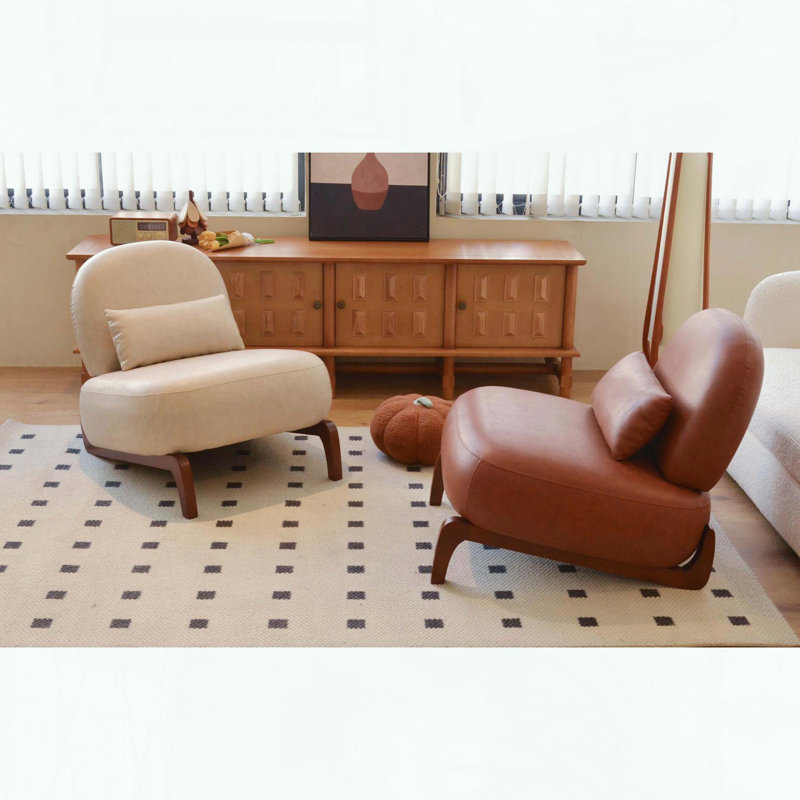 Mignon fauteuil d'appoint sans accoudoirs - Similicuir crème - Pieds en bois massif, Crème