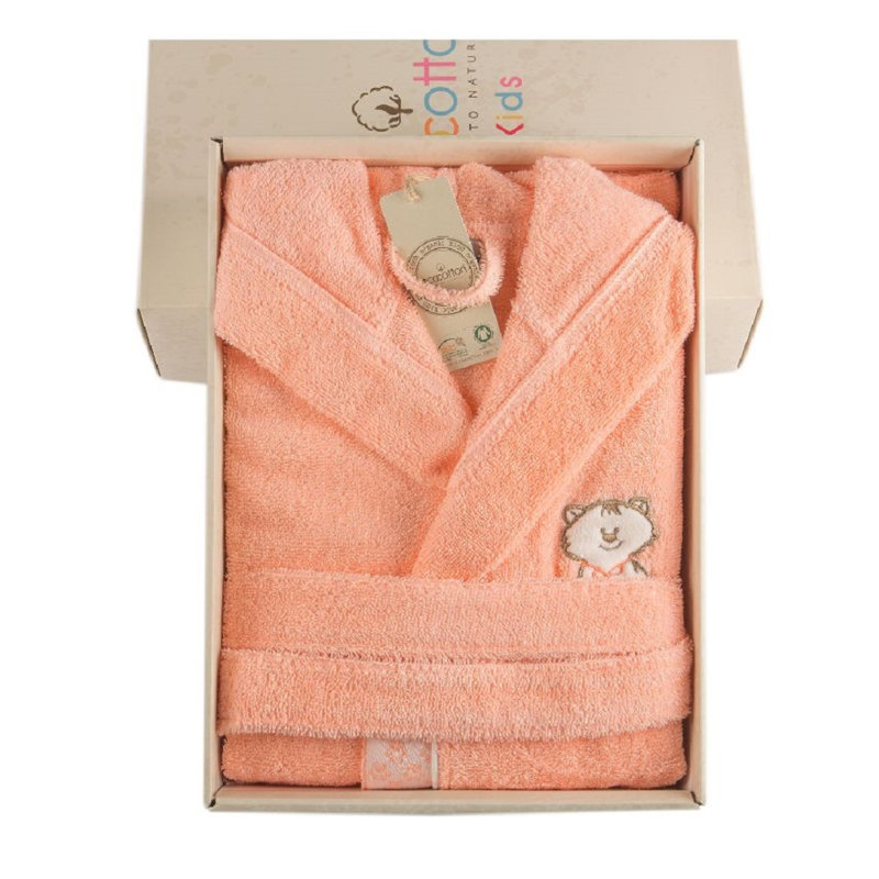 Broderick Terry Cloth Gender Neutral Mid-Calf Bathrobe with Pockets and Hood, S, Salmon