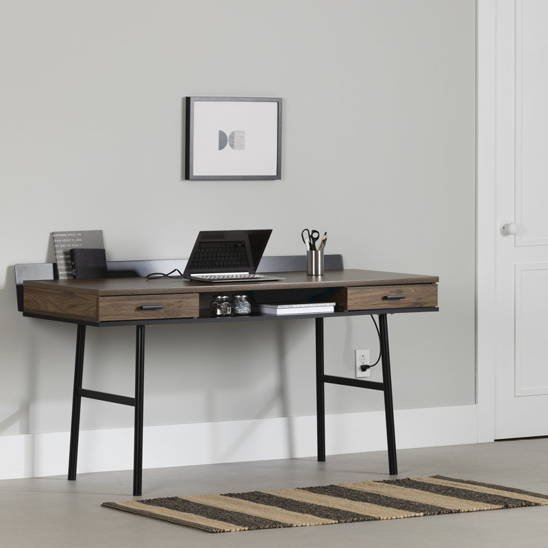 Bureau Edmon avec 2 tiroirs et 1 compartiment ouvert