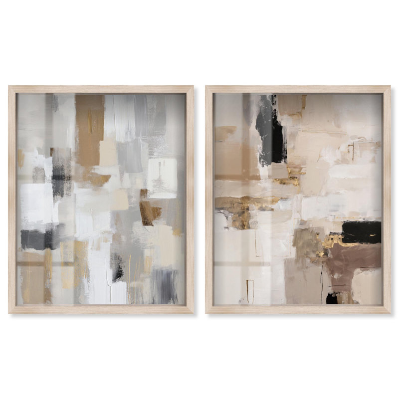 Ensemble de décorations murales bohème à motif abstrait moderne et minimaliste par Art Remedy, cadre blond, 24 x 30