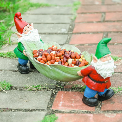 Funny Garden Gnome Decor, Resin Leaf Bird Bath Bird Feeder