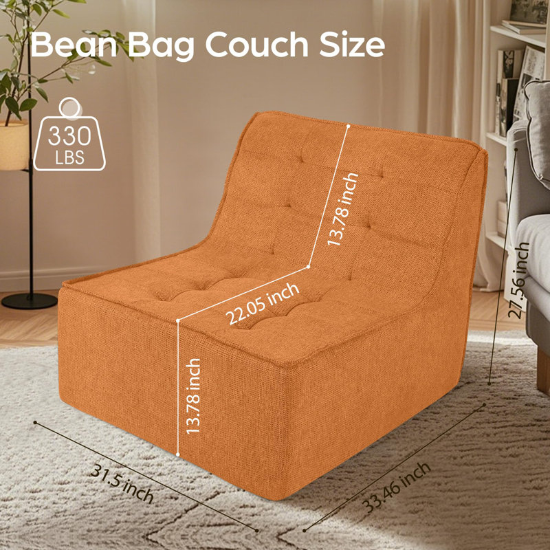 31.5" Foam Bean Bag Chair For Adults For Home, Apartment Or Gaming Venue, Orange Polyester Blend