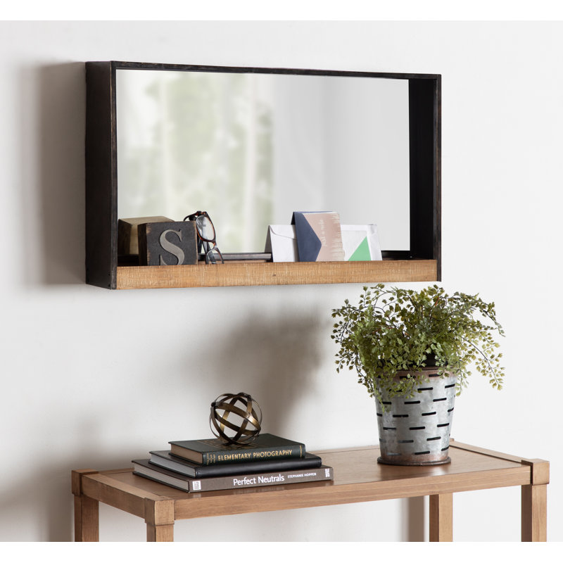 Ronnie Metal Mirror with Shelves, 16" x 28"