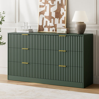 Fluted Dresser For Bedroom With 6 Drawers, 55.1" Wide Modern Chest Of Drawers With Metal Handle