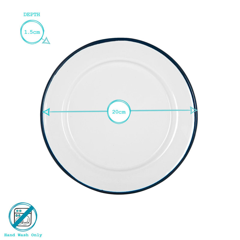 Argon Tableware - White Enamel Side Plates - 20cm - Set of 12, Blue