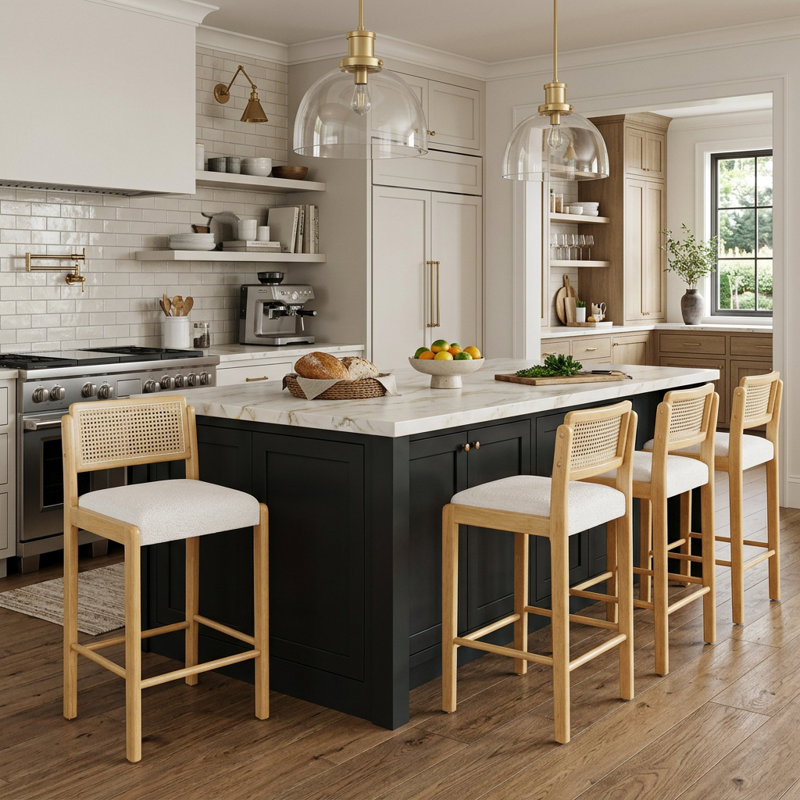 Solid Wood 26.5'' Counter Stool, Beige