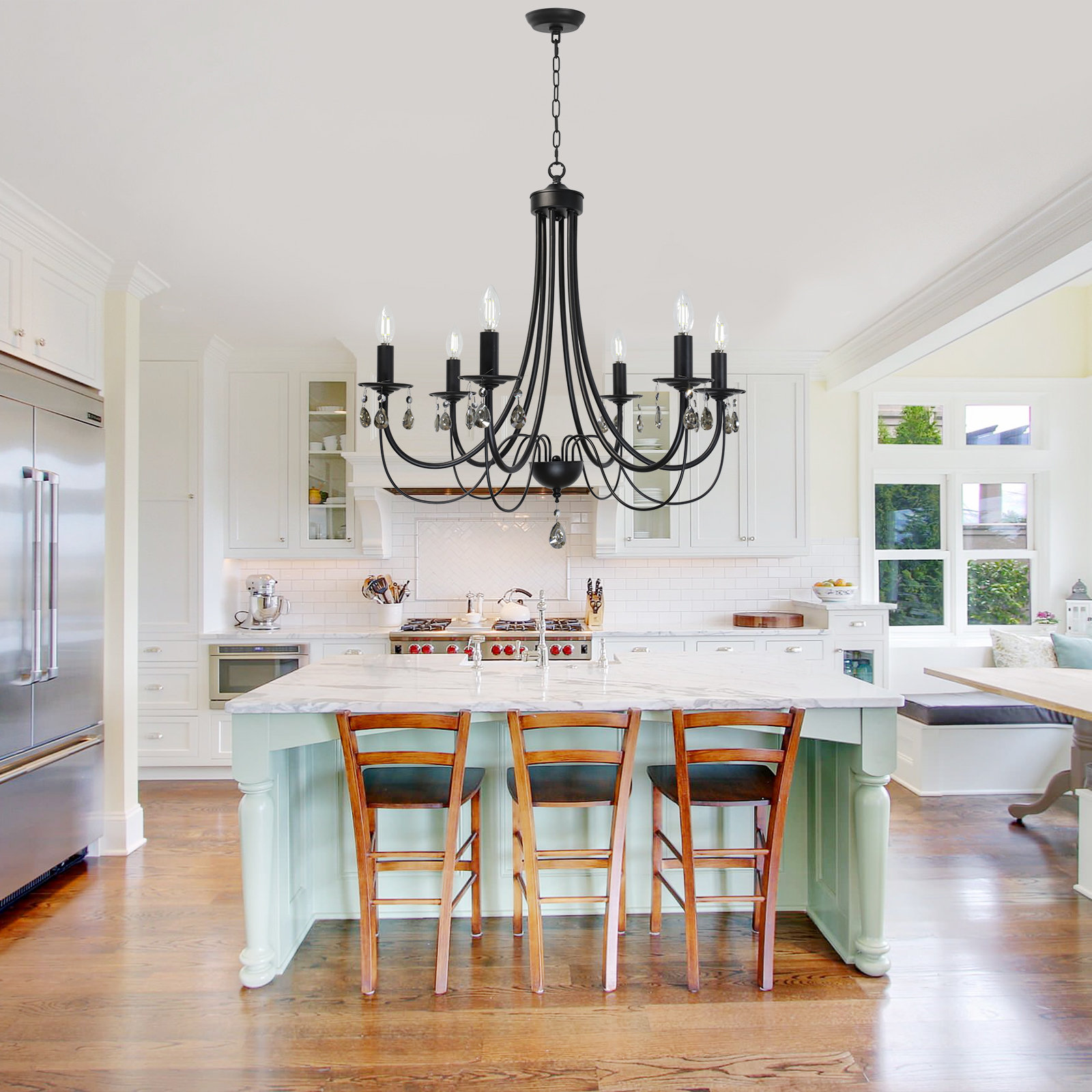 House of Hampton 6-Light Black Crystal Chandelier, Modern Farmhouse ...