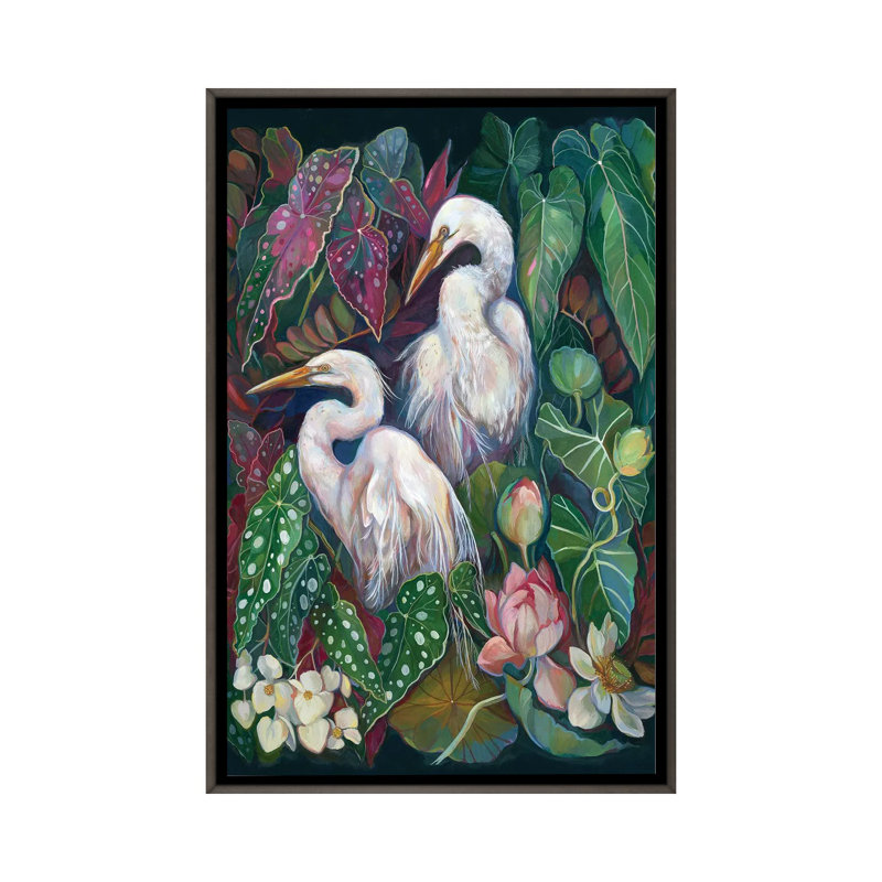 Egret Begonias - reproduction d'art murale - toile encadrée, Gris, Reproduction encadrée sans passe-partout