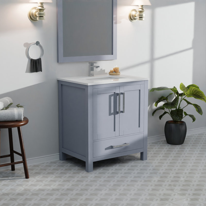 Meuble-lavabo gris foncé 30 po X P 22 po D, avec plateau en quartz blanc, Gris foncé