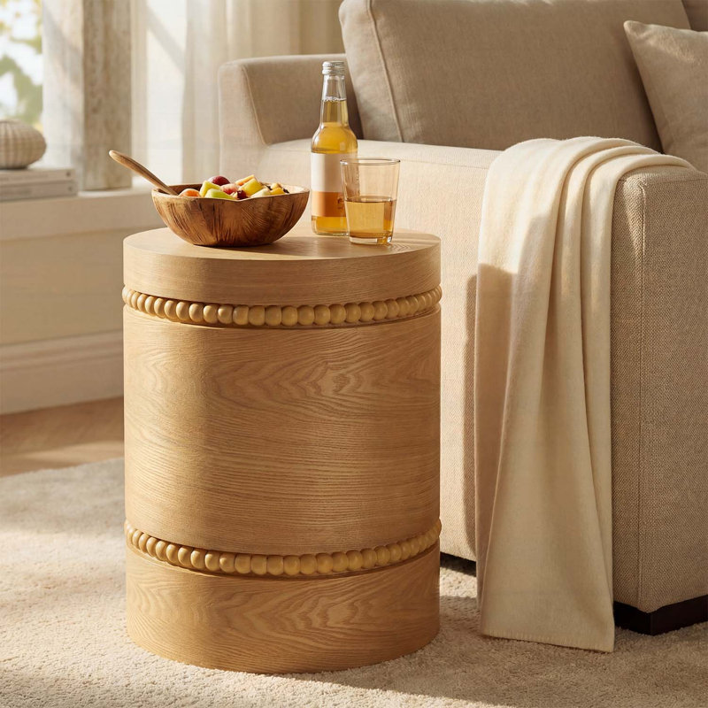Table de bout cylindrique en bois clair de 15,75 pouces, polyvalente et durable pour la chambre à coucher ou le salon