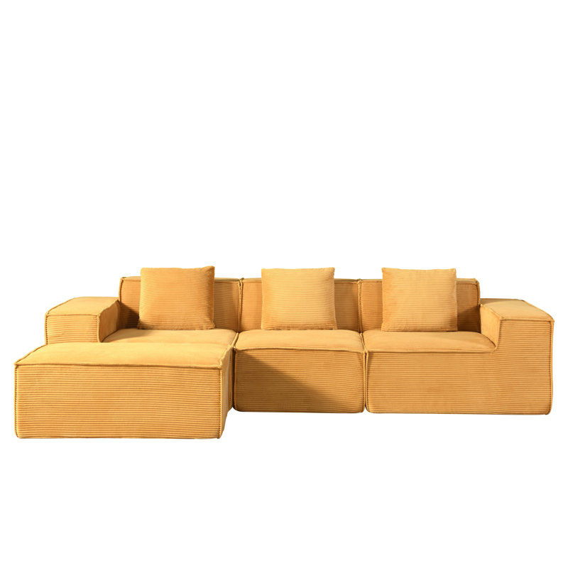Canapé modulaire en velours côtelé avec repose-pieds CozyForm, canapé convertible en L à 4 places, gingembre, Reversible