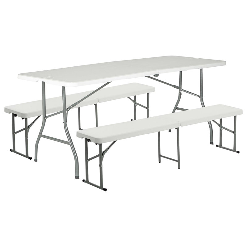 180cm Rectangular Portable Folding Table with 4 Chairs, White