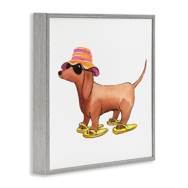 «Beach Dog Flip Flops», art de la giclée encadrée par Geoff Allen, H 12 po x l 12 po, Estampe numérique Farmhouse