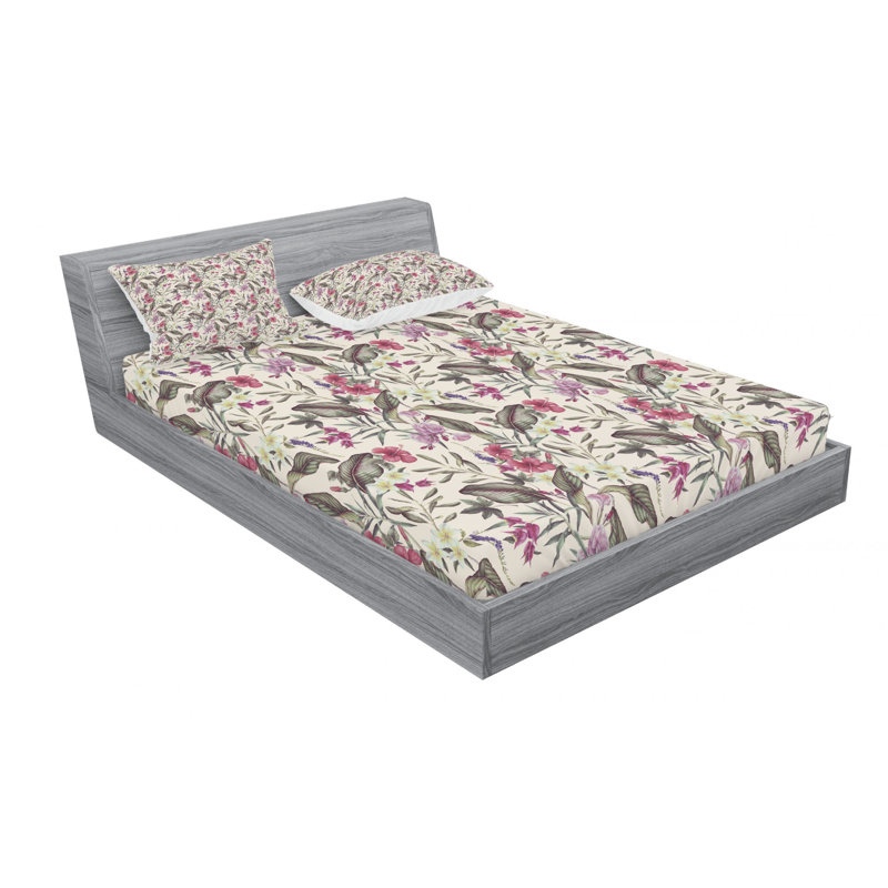 Microfiber Floral Sheet Set, Full Sheet Set with Fitted Sheet