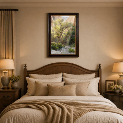 Sunlit Trees Along Rocky River Canyon Canvas Wall Art