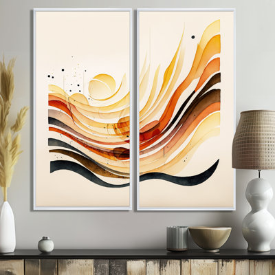 «Burnt Orange Waves Abstract IV», reproduction d'art moderne sur toile 2 pièces