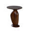 Table d'appoint ronde en bois de manguier avec piédestal sculpté et finition teinte