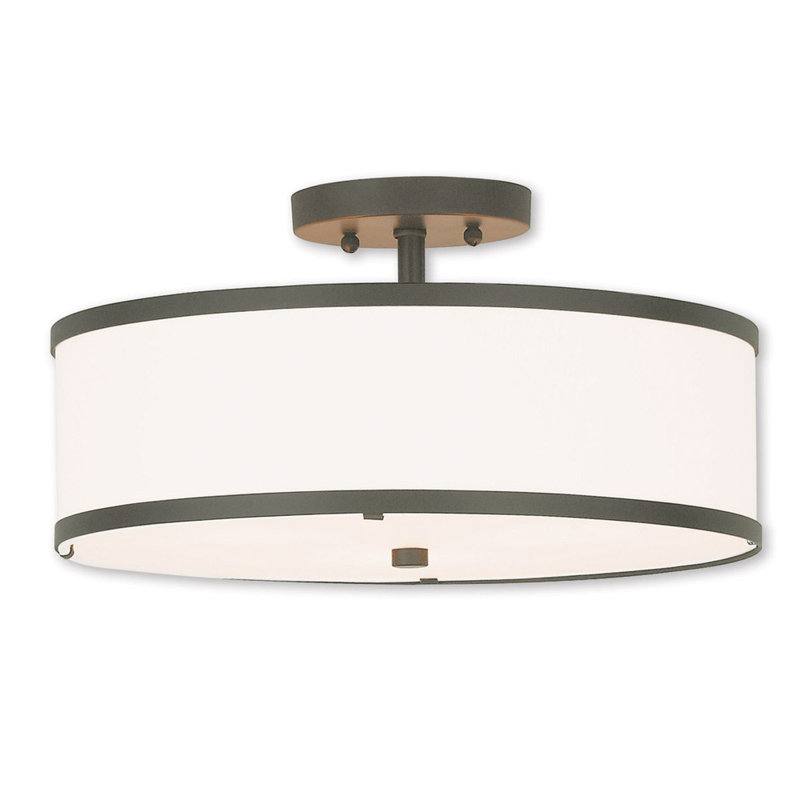 Ener Fabric Semi Flush Mount, 8" H x 15" W x 15" D, Bronze