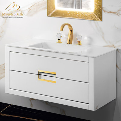 Meuble-lavabo moderne 40 po Danya, plateau en verre intégré