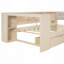 Lit plateforme simple en bois avec tablettes de rangement, tiroirs, station de charge et tête de lit tapissier, crème