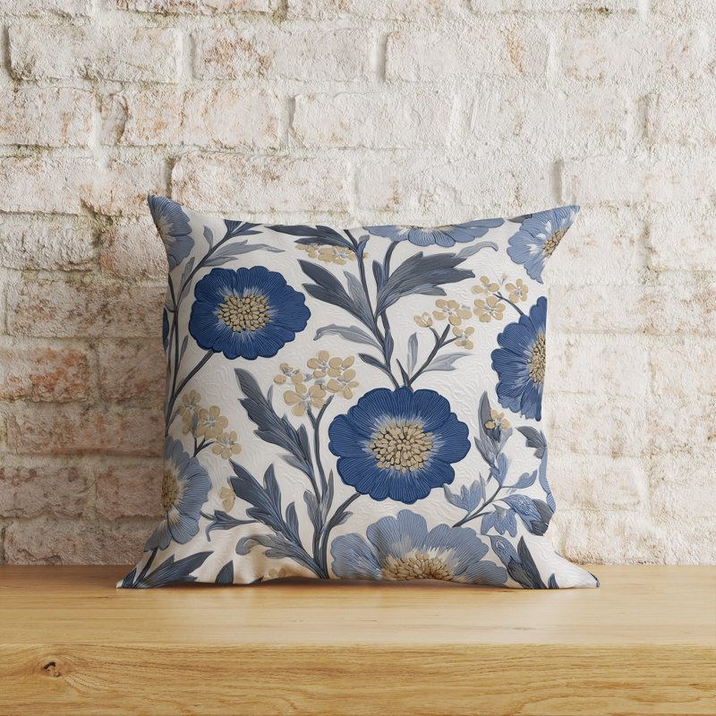Spring Blossom Harmony Indoor/Outdoor 26x26, Square 26", White/Cornflower