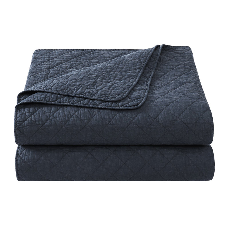 Navy Full Cotton Diamond Quilted Quilt Set