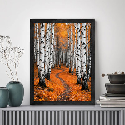 Black Framed Vintage Autumn birch forest Wall Art Retro Style Framed Prints