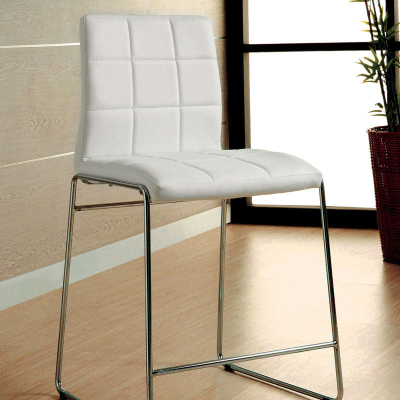 White Faux Leather Upholstered Side Chair with Chrome Legs