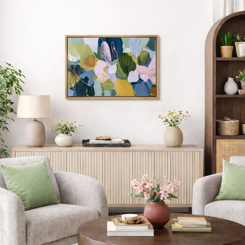 Œuvre botanique abstraite, photos de salon moderne et coloré, impression sur toile encadrée, Cadre naturel