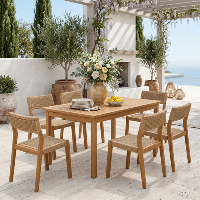 Ensemble de table d'extérieur en bois massif pour 6 personnes et chaise de salle à manger