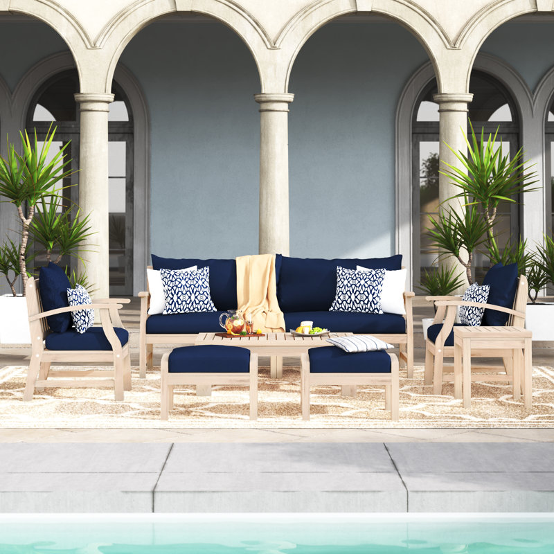 Paulet Sofa Seating Group With Sunbrella Cushion Covers, Canvas Navy Sunbrella® Canvas