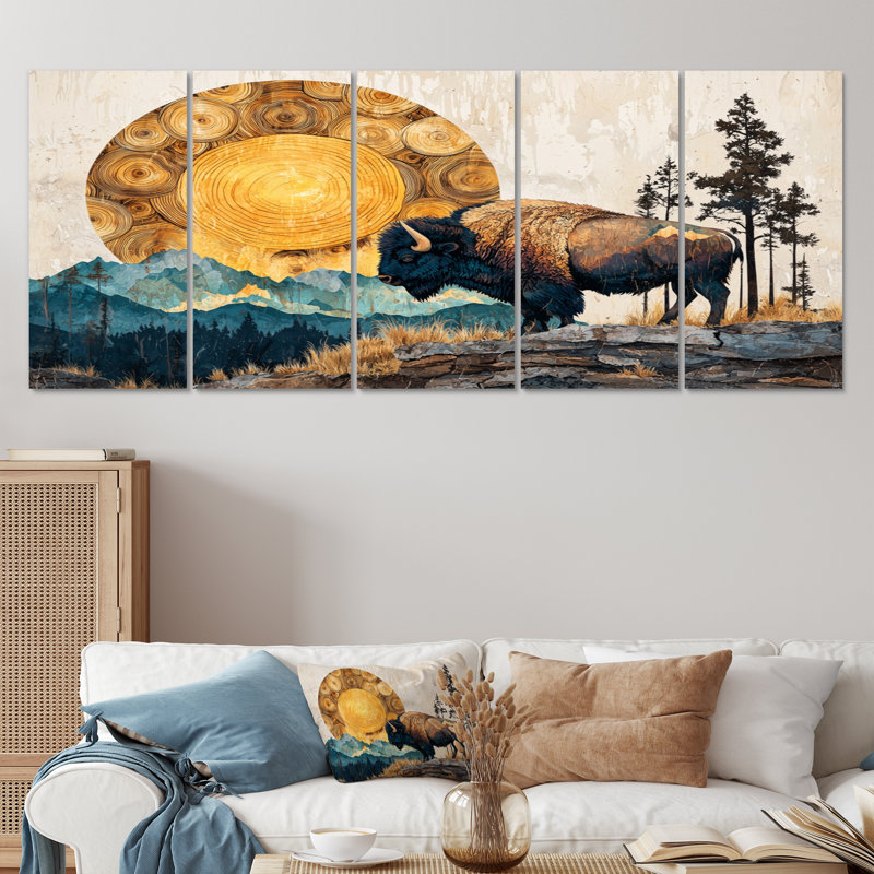 Bison américain dans «The Woods I» - art mural animal Buffalo - ensemble de décorations murales modernes, H 28 po x l 60 po