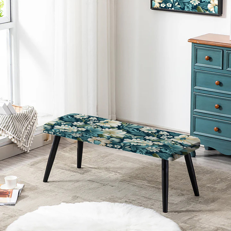 Banc rembourré damassé blanc et vert clair