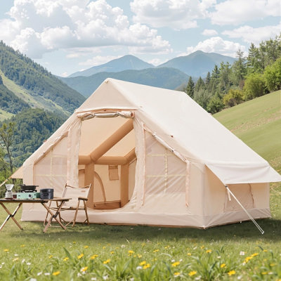 9.8 ft × 6.9 ft Inflatable Outdoor Camping Tent With Pump For 2-4 People