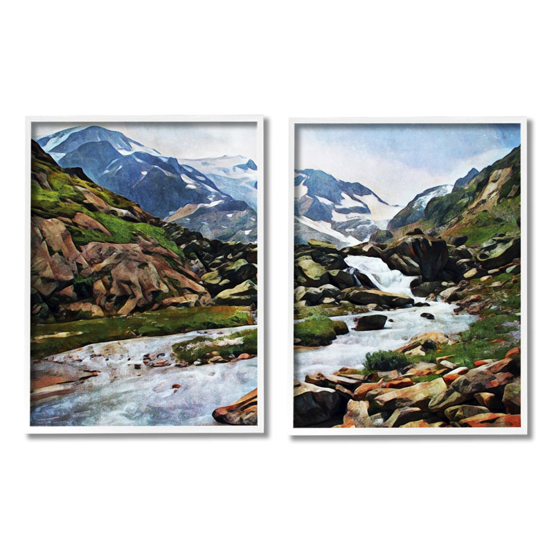 «Peaceful Rocky Mountains Water Landscape» par Ashley Aldridge, ensemble de 2 peintures, H 20 po x l 16 po x P 1,5 po