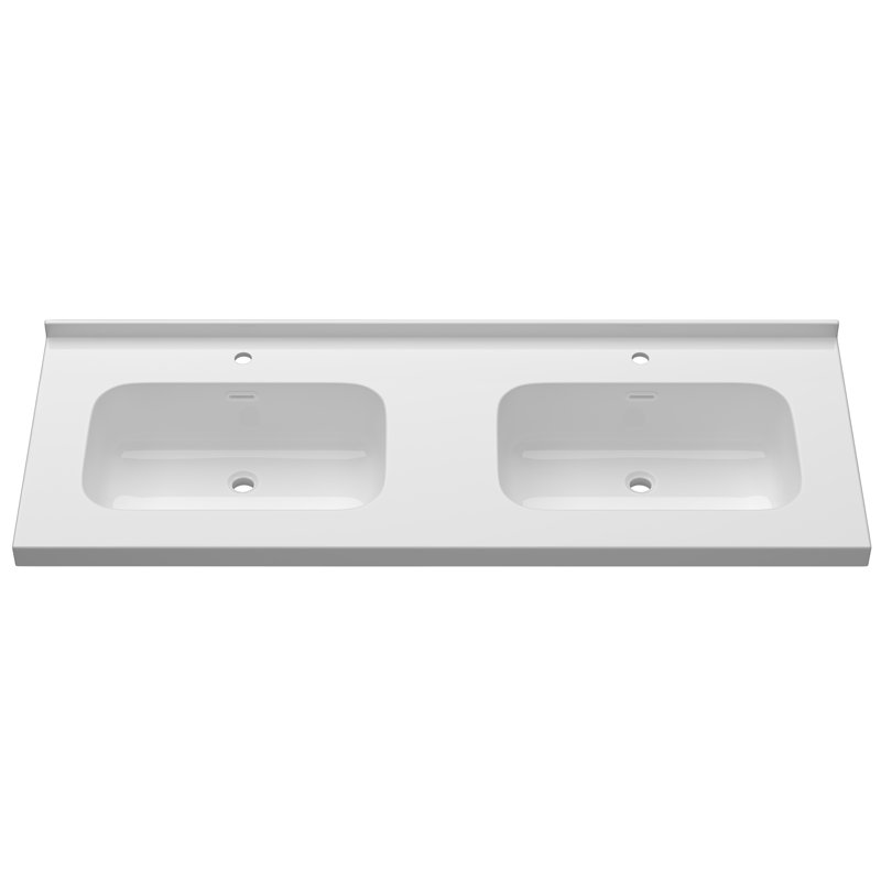 60'' W X 22'' D Solid Surface Bathroom Vanity Top White Rectangular Vanity Basin Double Sinks Countertop with Pre-drilled Faucet Hole