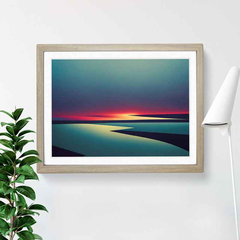Abstract Ocean Scene - Single Picture Frame Print, 34cm H x 46cm W x 2cm D, Oak