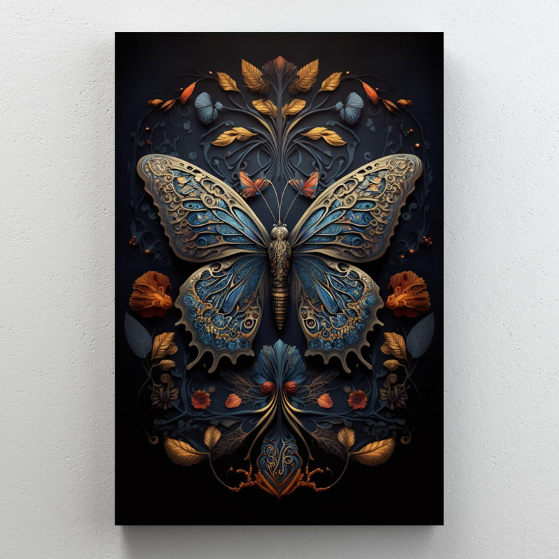 Hibiscus et papillon - impression sur toile tendue, H 36 po x L 24 po x l 1,25 po