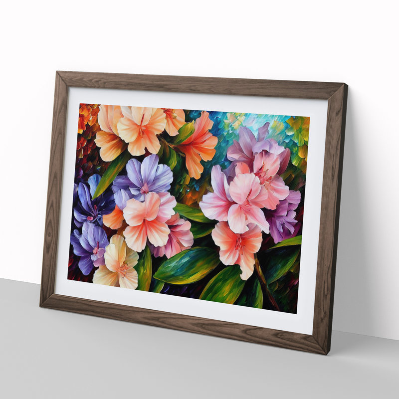 Rhododendron Flower Vol.1 Abstract - Single Picture Frame Print, 25cm H x 34cm W x 2cm D, Walnut Framed