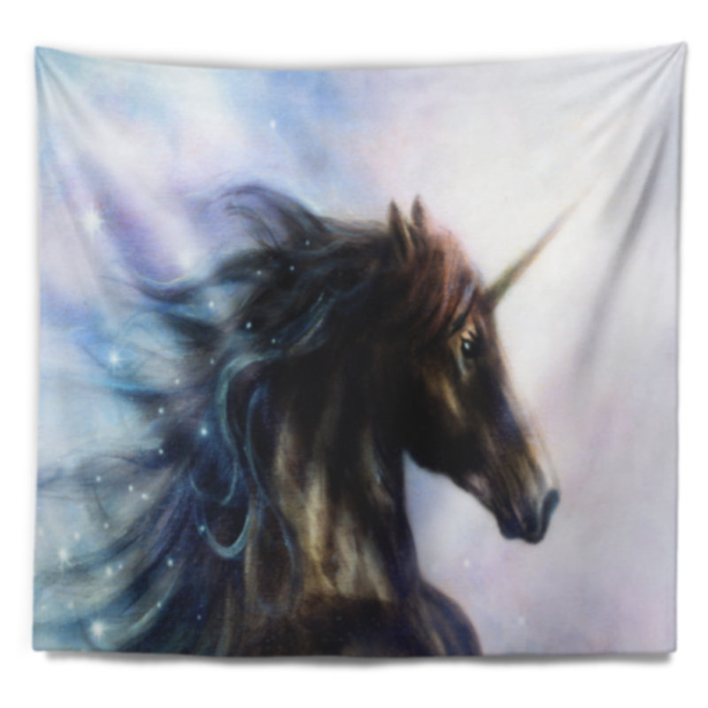 Tapisserie de licorne noir animal, H 68 po x l 80 po
