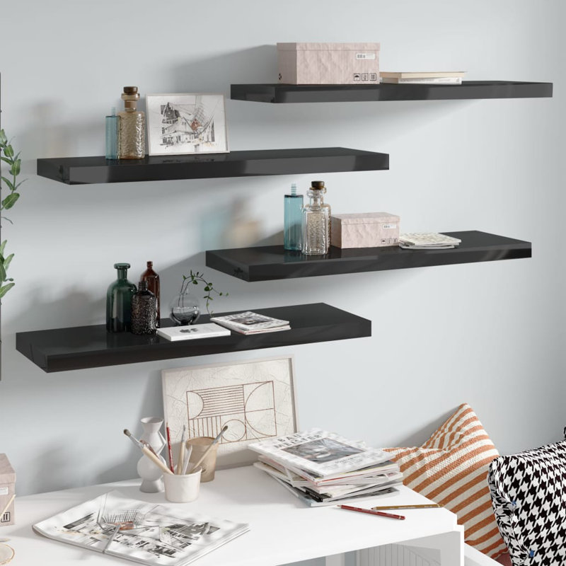 Wall Shelf  Wall Mounted Display Shelf for Photo Frame Set of 4, White, 1.5" H x 31.5" W x 9.3" D