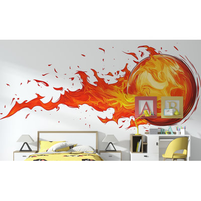 Autocollant mural Boule de feu enflammée, Autocollant mural Comète de feu, Décoration murale Flamme orange, Décoration de chambre d'enfant/ado, Autocollant mural pour salle de jeux 448 g