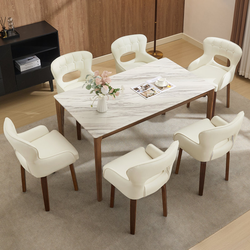 360° Swivel Faux Leather Upholstered Dining Chair With Adjustable Foot Pads, Solid Wood Legs, White