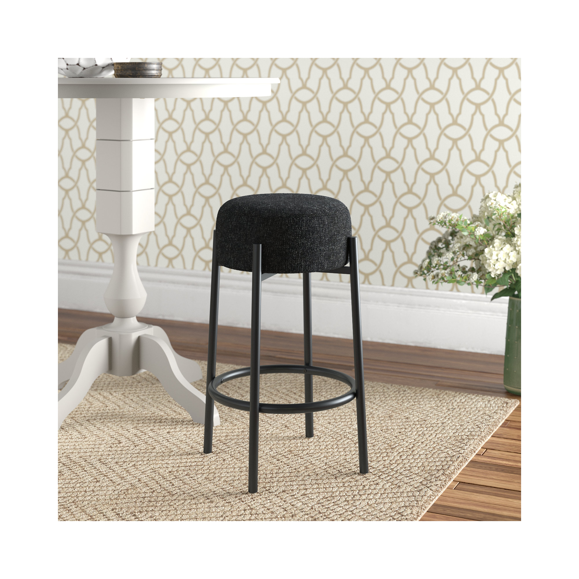 Colombe Metal Leg Bar & Stool, Boucle-Black, Bar Stool (30" Seat Height)