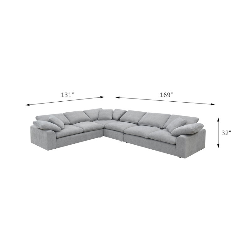 Naveen Contemporary Sectional Sofa with 6 Pillows in Gray