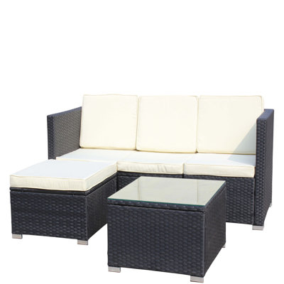 Outdoor Garden Patio Furniture 5-Piece Pe Rattan Wicker Cushioned Sofa Sets And Coffee Table, Patio Furniture Set;Outdoor Couch ( Beige Cushion), Outdoor Patio Sofa Outdoor Set