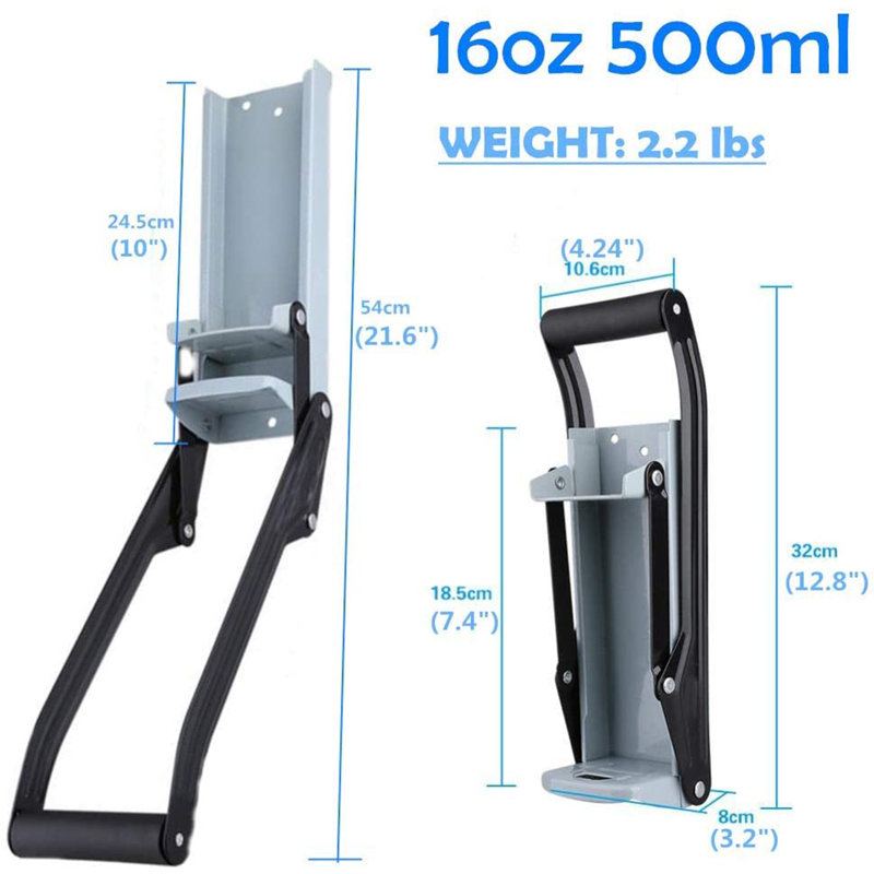 16 oz Broyeur / broyeur de canettes en métal, broyeur de canettes en aluminium à fixation murale robuste, outil de recyclage de broyeur pour Seltzer, boissons gazeuses, canettes de bière avec ouvre-bouteille