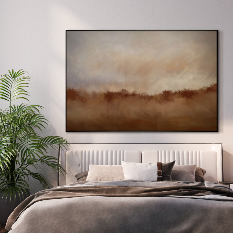 «Rustic Abstract Landscape Neutre Beige and Brown Home Decor Extra Large», reproduction d'art encadrée (assemblage requis)