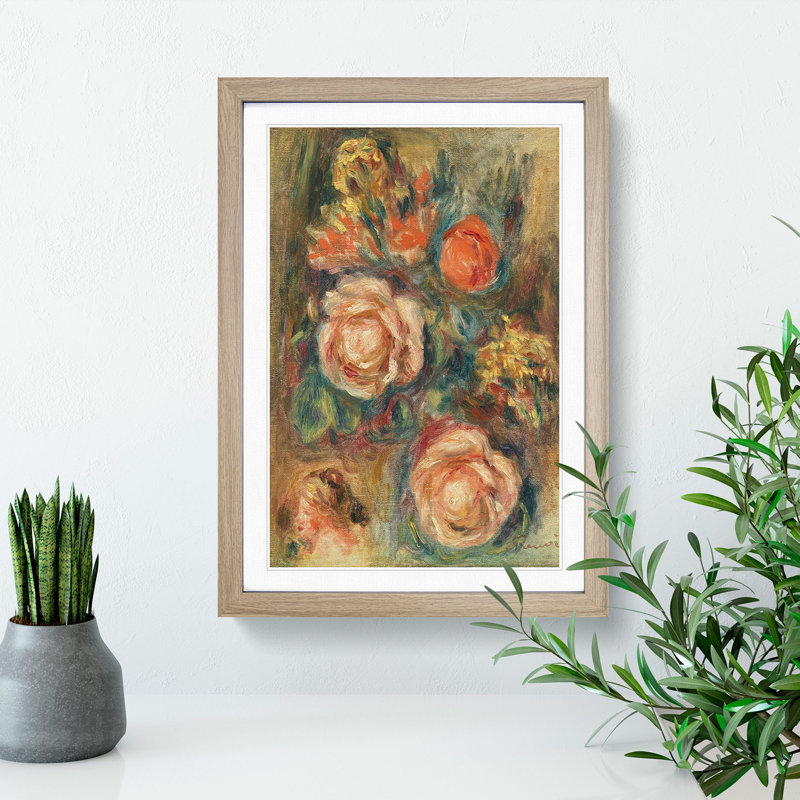 Bouquet of Roses by Pierre-Auguste Renoir - Picture Frame Painting, Oak, 36cm H x 27cm W x 2cm D